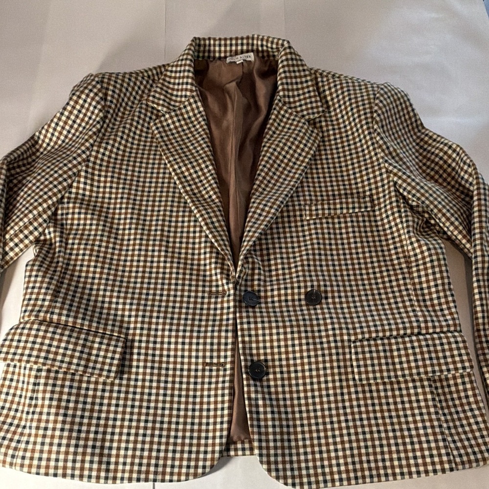 Moon River Women's Check Double-Breasted Lined Blazer Brown Beige M - Picture 4 of 13